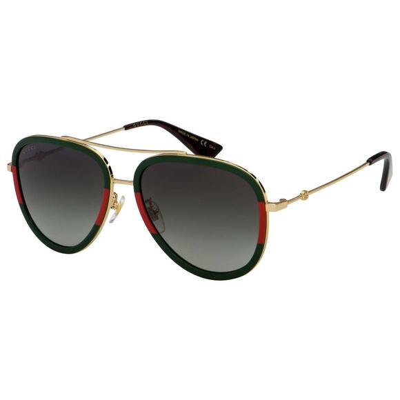 GUCCI GG0062S 003 Gold Green Red Grey Lens Women Aviator Sunglasses AUTHENTIC